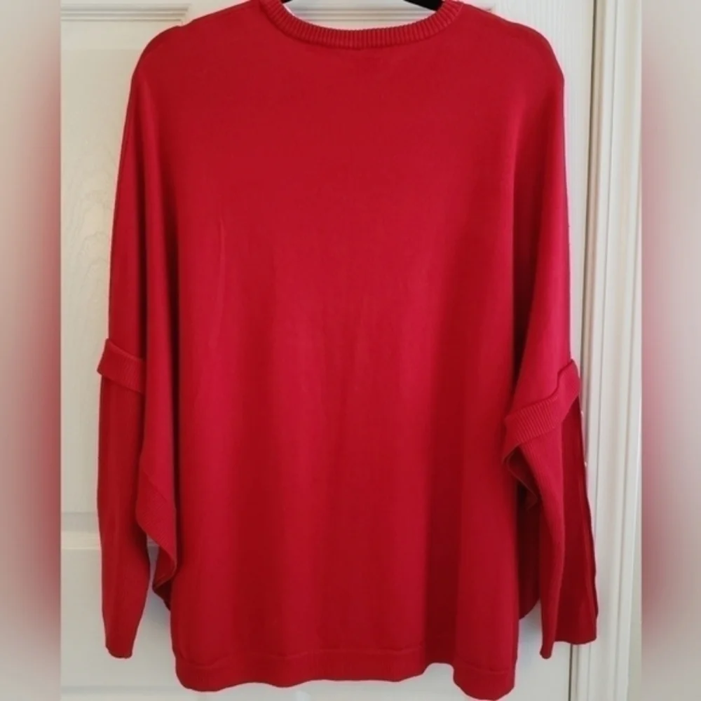 HANNAH SWEATER GOLD BUTTON SLEEVES SZ L RED - Picture 4 of 7